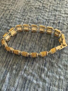 Napier silver and Gold-Tone Textured Link Bracelet vintage